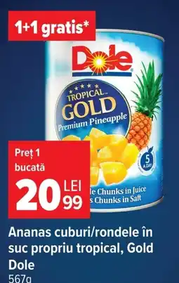 Carrefour Ananas cuburi/rondele în suc propriu tropical, Gold Dole Ofertă