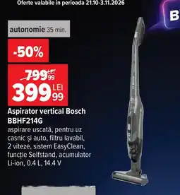 Carrefour Aspirator vertical Bosch BBHF214G Ofertă