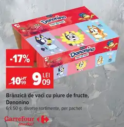 Carrefour Market Danonino brânzică de vaci cu piure de fructe Ofertă
