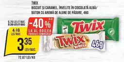 Mega Image Twix biscuit și caramel, învelite în ciocolată albă Ofertă