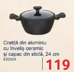 Selgros Cratiță din aluminiu cu înveliș ceramic și capac din sticlă Ofertă