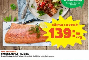 Coop Färsk Laxfilé Hel Sida erbjuda