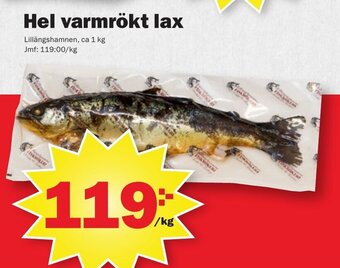 Pekås Hel varmrökt lax erbjuda