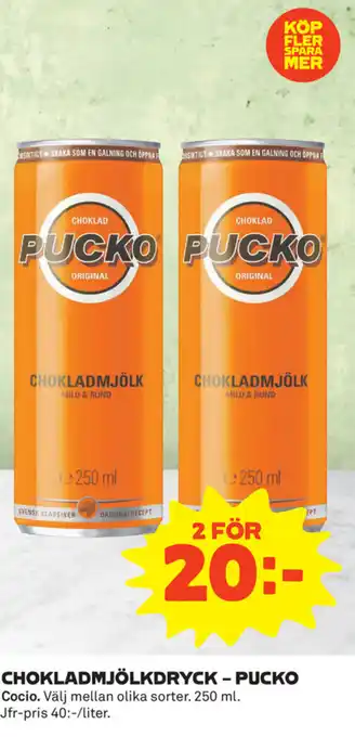 Coop Choklad Mjölk Dryck -Pucko erbjuda
