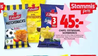 ICA Kvantum Chips, ostbågar, sombreros erbjuda