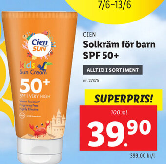 Lidl Solkräm för barn spf 50+ erbjuda