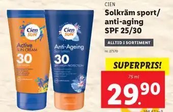 Lidl Solkräm sport/ anti-aging spf 25/30 erbjuda