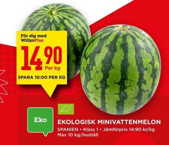 Willys Ekologisk minivattenmelon erbjuda