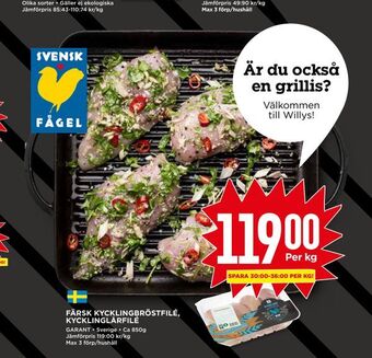 Willys Färsk kycklingbröstfilé, kycklinglårfilé erbjuda