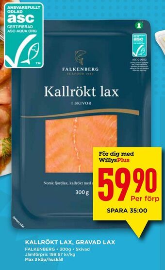 Willys Kallrökt lax, gravad lax erbjuda