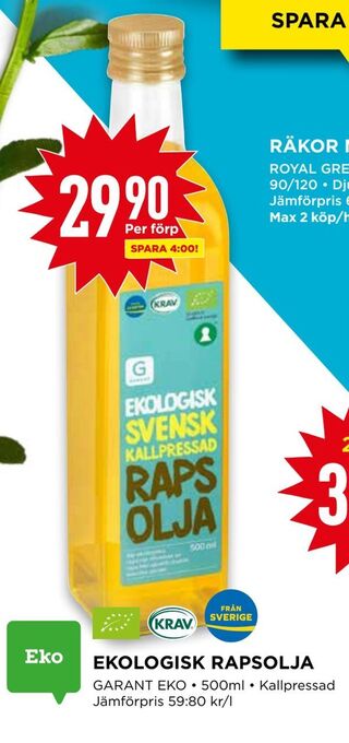 Willys Ekologisk rapsolja erbjuda