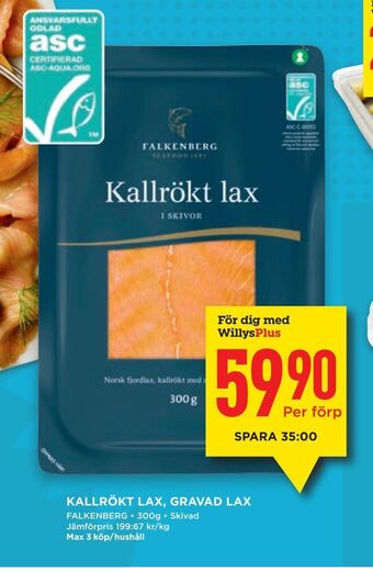 Willys Hemma Kallrökt lax, gravad lax erbjuda