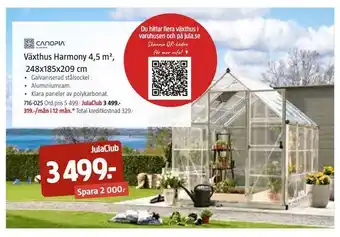 Jula Växthus Harmony 4,5 m2, 248x185x209 cm erbjuda