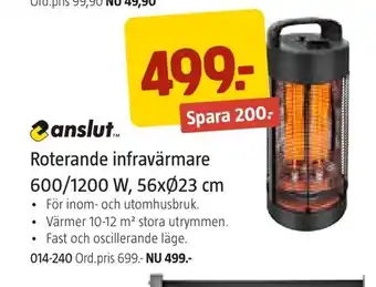 Jula Roterande infravärmare 600/1200 W, 56xØ23 cm erbjuda