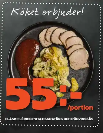 Fläskfilé med potatisgratäng och rödvinssås