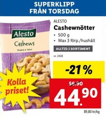 Lidl ALESTO cashewnötter erbjuda