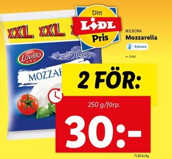 Lidl MILBONA mozzarella erbjuda