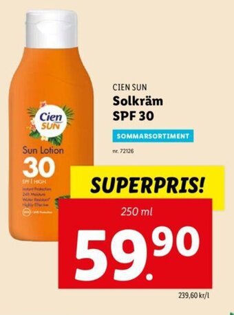Lidl CIEN SUN solkräm SPF 30 erbjuda