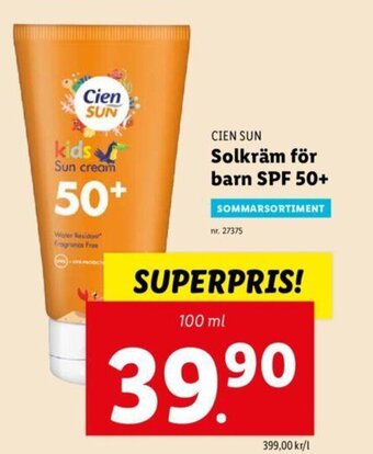 Lidl CIEN SUN solkräm för barn SPF 50+ erbjuda