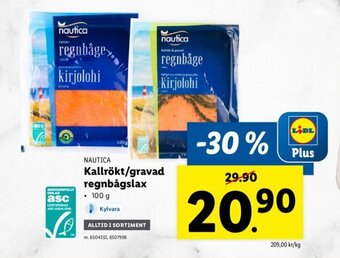 Lidl NAUTICA kallrökt/gravad regnbågslax erbjuda