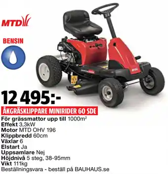 Bauhaus Åkgräsklippare minirider 60sde erbjuda