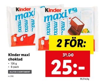Lidl Kinder maxi choklad erbjuda