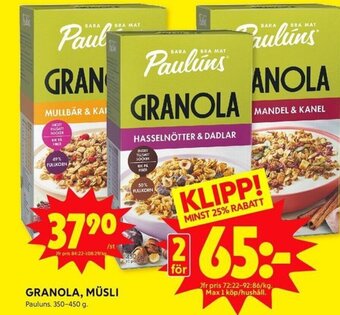 ICA Kvantum Pauluns Granola Müsli erbjuda
