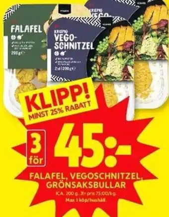 ICA Kvantum Falafel Vegoschnitzel Grönsaksbullar erbjuda