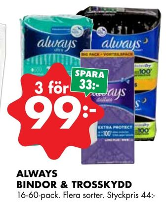 ÖoB Always bindor & trosskydd erbjuda