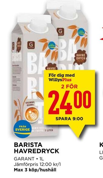Willys Barista havredryck erbjuda