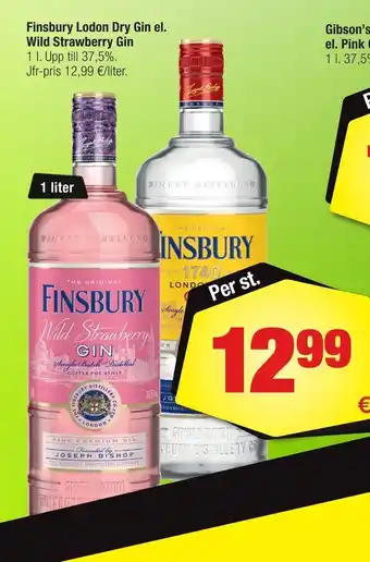 Calle Finsbury Lodon Dry Gin el. Wild Strawberry Gin erbjuda