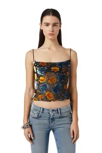 Floral top in mulberry silk and velvet