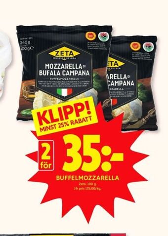ICA Kvantum Zeta mozzarella erbjuda