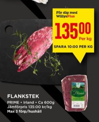 Willys Prime flankstek erbjuda