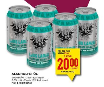 Willys Alkoholfri öl erbjuda
