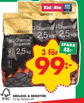 ÖoB Dancoal grillkol/briketter erbjuda