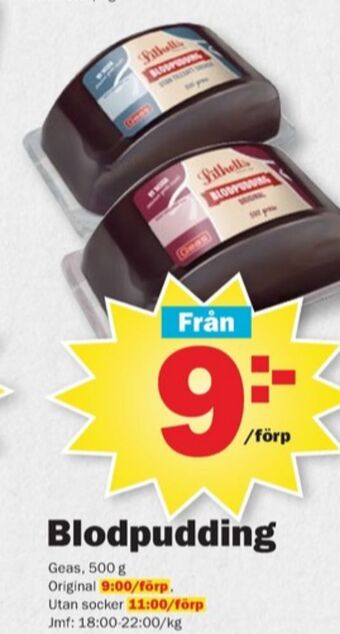 Pekås Geas blodpudding erbjuda