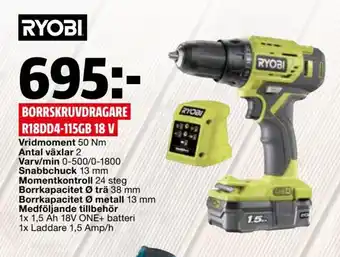 Bauhaus Ryobi Borrskrruvdragare R18DD4-115GB 18V erbjuda