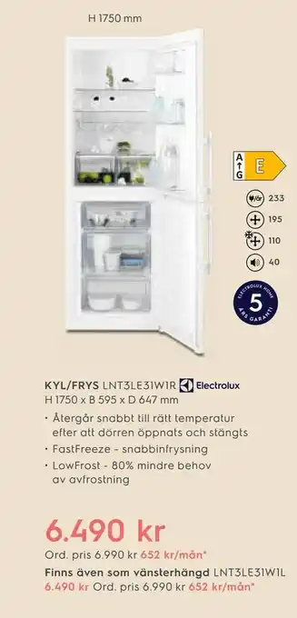 Electrolux Home Kyl/frys LNT3LE31W1R erbjuda