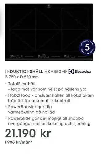 Electrolux Home Induktionshäll HKA880MF B 780 x D 520 mm erbjuda