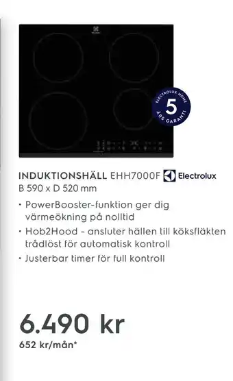 Electrolux Home Induktionshäll EHH7000F B 590 x D 520 mm erbjuda