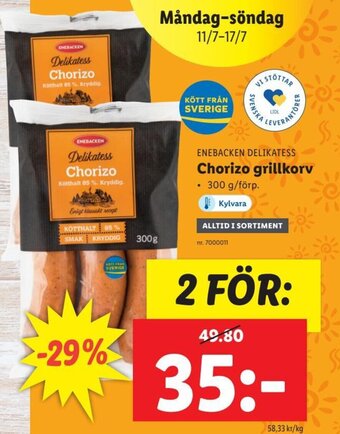 Lidl Chorizo Grillkorv erbjuda