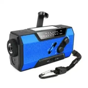Vevradio med solceller, ficklampa och powerbank