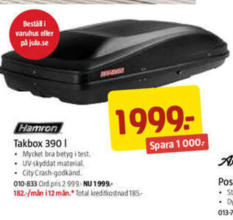 Jula Takbox 390 l erbjuda