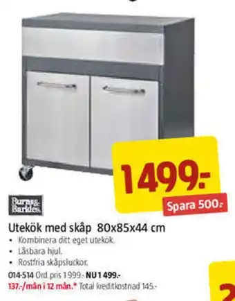 Utekök Med Skåp 80x85x44 cm