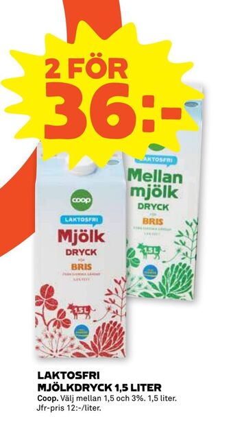 Stora Coop Laktosfri mjölkdryck 1,5 liter erbjuda