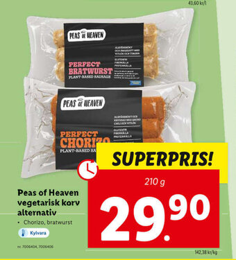 Lidl Peas of Heaven Vegetarisk Korv Alternativ erbjuda