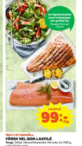 Coop Färsk Hel Sida Laxfile 1kg erbjuda