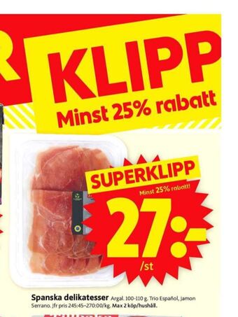 ICA Supermarket Argal serranoskinka erbjuda