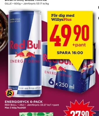 Willys Red bull energidryck erbjuda